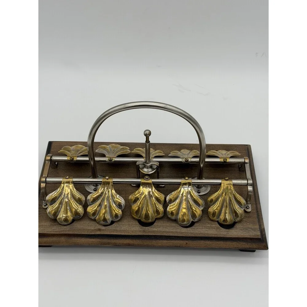 Antique English egg boiling rack & breakfast server Ginkgo Leaf Spring Clips